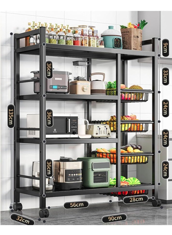 إيباسكت رف تخزين معدني متين وقوي بأربعة طبقات وأربعة سلال شبك مزود بعجلات وارتفاع قابل للتعديل بمقدار 5 سم مناسب لغرف المعيشة  والمطابخ (أسود، 36 × 32 × 53 بوصة / 90 × 32 × 135 سم) - Image 1